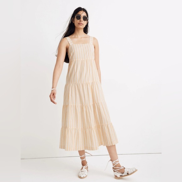 Madewell Striped Button-Back Tiered Midi Dress Sz 2 - Picture 1 of 7